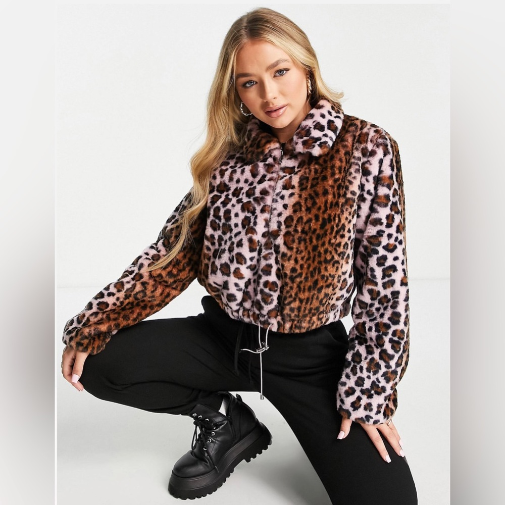 NWT Kendall & Kylie cropped half zipped jacket in pink leopard print rare piece